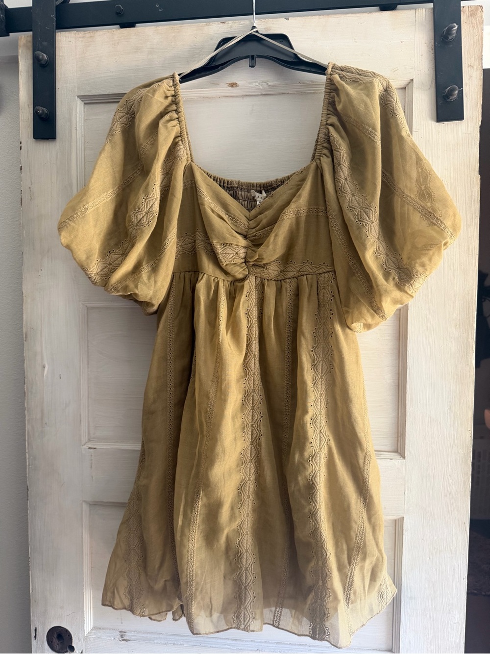 Bubble Sleeve Mini Dress in Olive